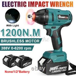 1200N. M Cordless Impact Wrench 1/2'' Drive Electric Ratchet Nut Gun 2 Batteries