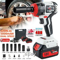 18V 2x5000mAh 520Nm Li-ion Battery Cordless Impacts Wrench Gun 1/2''Driver withLED
