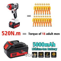 18V 2x5000mAh 520Nm Li-ion Battery Cordless Impacts Wrench Gun 1/2''Driver withLED