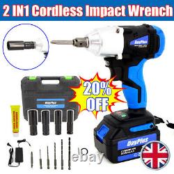 18V Cordless Impact Wrench Driver Ratchet Rattle Nut Gun Sockets&Drills +Case UK