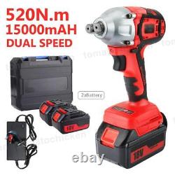 1/2 520Nm Heavy Duty Cordless Impact Wrench Driver Rattle Nut Gun+2 Battery/