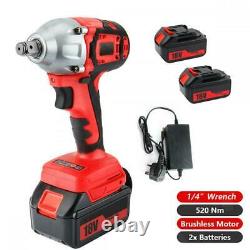 1/2 520Nm Heavy Duty Cordless Impact Wrench Driver Rattle Nut Gun With2 Battery