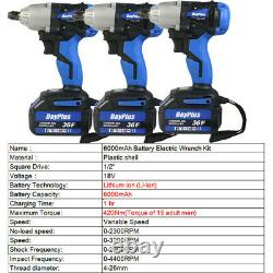 1/2 Drive Cordless Impact Wrench Ratchet Rattle Nut Gun with 2 Li-ion Batteries