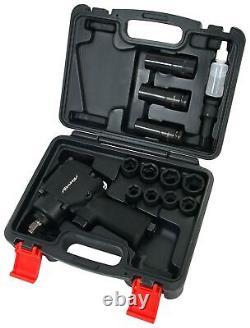 1/2 Professional Short Air Impact Wrench Gun Kit + 14 -24mm Sockets & Case