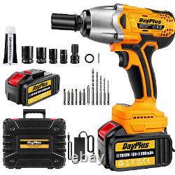 21V Cordless Electric Impact Wrench Drill Gun Ratchet Driver LED Worklight 800Nm
