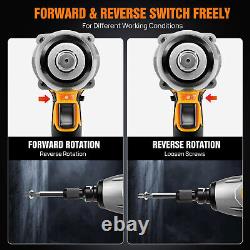21V Cordless Electric Impact Wrench Drill Gun Ratchet Driver LED Worklight 800Nm