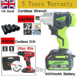 21V Electric Cordless Impact Wrench Gun + Cordless Drill 29pc With Li-ion Battery
