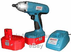 24v Cordless Impact Wrench Gun 1/2 Drive With 2 Twin Batteries & 1H Charger 24v