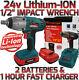 24v Li-ion Cordless Impact Wrench Gun 1/2 Drive With 2 Twin Lithium Batteries