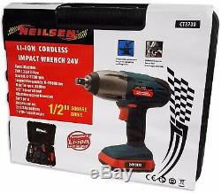 24v Li-Ion Cordless Impact Wrench Gun 1/2 Drive With 2 Twin Lithium Batteries