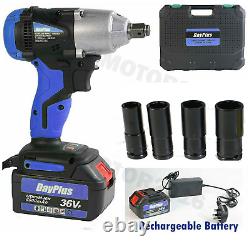 2 Batteries Electric Impact Wrench 1/2'' Ratchet Nut Gun Cordless Wheel Removal