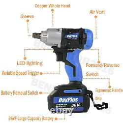 2 Batteries Electric Impact Wrench 1/2'' Ratchet Nut Gun Cordless Wheel Removal