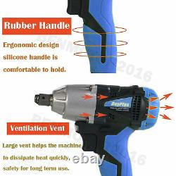 2 Battery Impact Wrench Driver Cordless Electric 1/2 Drive Rattle Gun LED Light