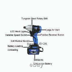 2x Battery Cordless Impact Wrench 6.0A Li-ion Ratchet Rattle Nut Gun 1/2 Drive