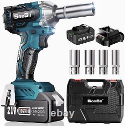 3/8 330Ft-lbs Power Impact Wrench Cordless Impact Gun 4.0Ah Battery& 4 Sockets