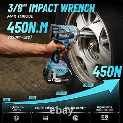 3/8 330Ft-lbs Power Impact Wrench Cordless Impact Gun 4.0Ah Battery& 4 Sockets