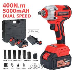 400Nm Brushless Impact Wrench 1/2 in Cordless Driver 2 Battery Ratchet Nut Gun