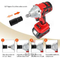 520Nm Cordless Impact Wrench 1/2 Ratchet Rattle Gun Power Driver With 2 Battery