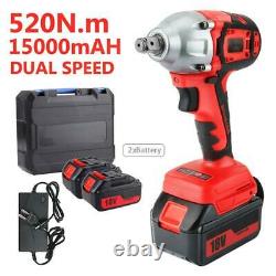 520Nm Heavy Duty Cordless Impact Wrench 1/2 Driver Rattle Nut Gun&2 Battery