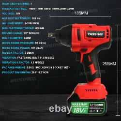 650Nm 1/2 Cordless Brushless Impact Wrench Gun Driver 18V With 2 Battery, Charger