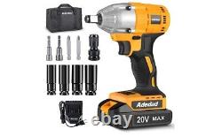 Adedad Cordless Impact Wrench 1/2 inch, 20V Brushless Impact Gun with Battery an
