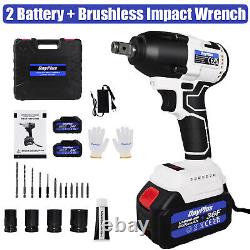 Brushless 1/2 Cordless Electric Impact Wrench Gun Driver Drill +Socket +Battery