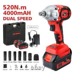 Cordless 520Nm 1/2 Square Drive Impact Wrench Gun With Charger 2 Battery Case Set