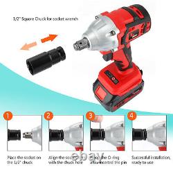 Cordless 520Nm 1/2 Square Drive Impact Wrench Gun With Charger 2 Battery Case Set