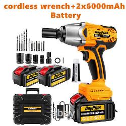 Cordless Electric Impact Wrench Gun 1/2'' High Power Driver with 2x Li-ion Battery