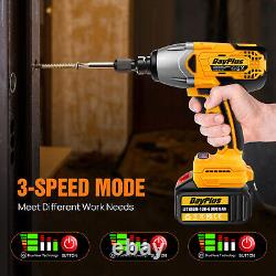 Cordless Electric Impact Wrench Gun 1/2'' High Power Driver with 2x Li-ion Battery