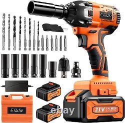 Cordless Impact Wrench 1/2 21V 4.0Ah 380Nm Power Impact Gun with 2pcs Battery