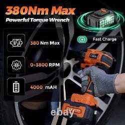 Cordless Impact Wrench 1/2 21V 4.0Ah 380Nm Power Impact Gun with 2pcs Battery