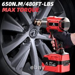 Cordless Impact Wrench 1/2 480Ft-lbs(650Nm) Brushless 1/2 Impact Gun with 2x 4.0