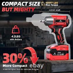 Cordless Impact Wrench 1/2 480Ft-lbs(650Nm) Brushless 1/2 Impact Gun with 2x 4.0