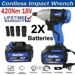 Cordless Impact Wrench 1/2 Drive Ratchet Rattle Nut Gun 2X 6.0Ah Li-Ion Battery