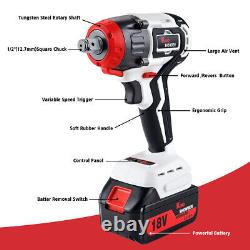 Cordless Impact Wrench 1/2 Driver Ratchet Rattle Nut Gun+Battery Automatic Tool