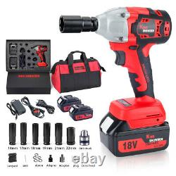 Cordless Impact Wrench 1/2 Impact Driver Ratchet Rattle Nut Gun Set With2Battery