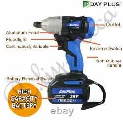 Cordless Impact Wrench & 2 Batteries Driver 460Nm Electric Rattle Nut Gun 1/2