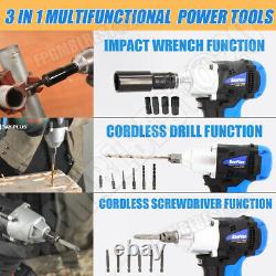 Cordless Impact Wrench Electric High Torque Combi Drill Driver Screwdriver Gun