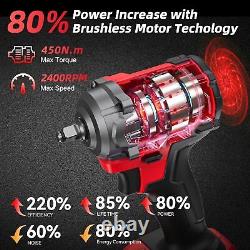 Cordless Impact Wrench Gun 3/8 Brushless Max Torque 330Ft-lbs(450N. M) with24.0Ah