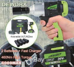 DEWORX 21V Cordless Impact Wrench Gun 1/2 Drive Reversible+ Case+2 Batteries UK