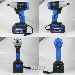 Electric Cordless Brushless Impact Wrench Driver Ratchet Rattle Gun 2x Battery