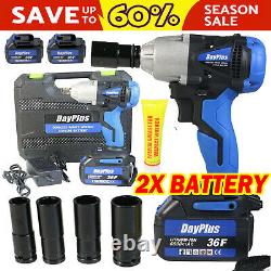 Electric Cordless Impact Wrench 1/2 inch Drive Ratchet Gun 4 Sockets & 2 Battery
