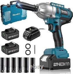 Electric Cordless Impact Wrench 580Ft-lbs(800N. M) 1/2inch Impact Gun kit deliver