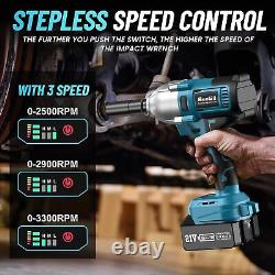 Electric Cordless Impact Wrench 580Ft-lbs(800N. M) 1/2inch Impact Gun kit deliver