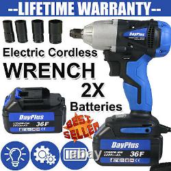 Electric Cordless Impact Wrench Gun Driver 1/2 Ratchet Drive Sockets 2 Battery