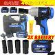 Electric Cordless Impact Wrench Ratchet Gun 1/2 Inch Drive 4 Sockets &2 Battery