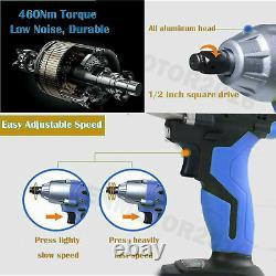 Electric Impact Wrench Gun 1/2'' Driver Cordless High Torque Powerful 2X Battery