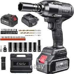 Elikliv Cordless Impact Wrench 1/2 Impact Gun MaxTorque 420Ftlb/600Nm 21V 4.0Ah