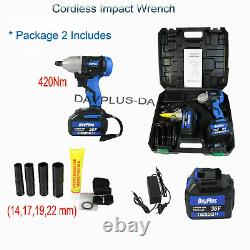 Impact Wrench Gun 18V Electric Cordless 1/2 Inch Driver Tool 4Sockets Batteries